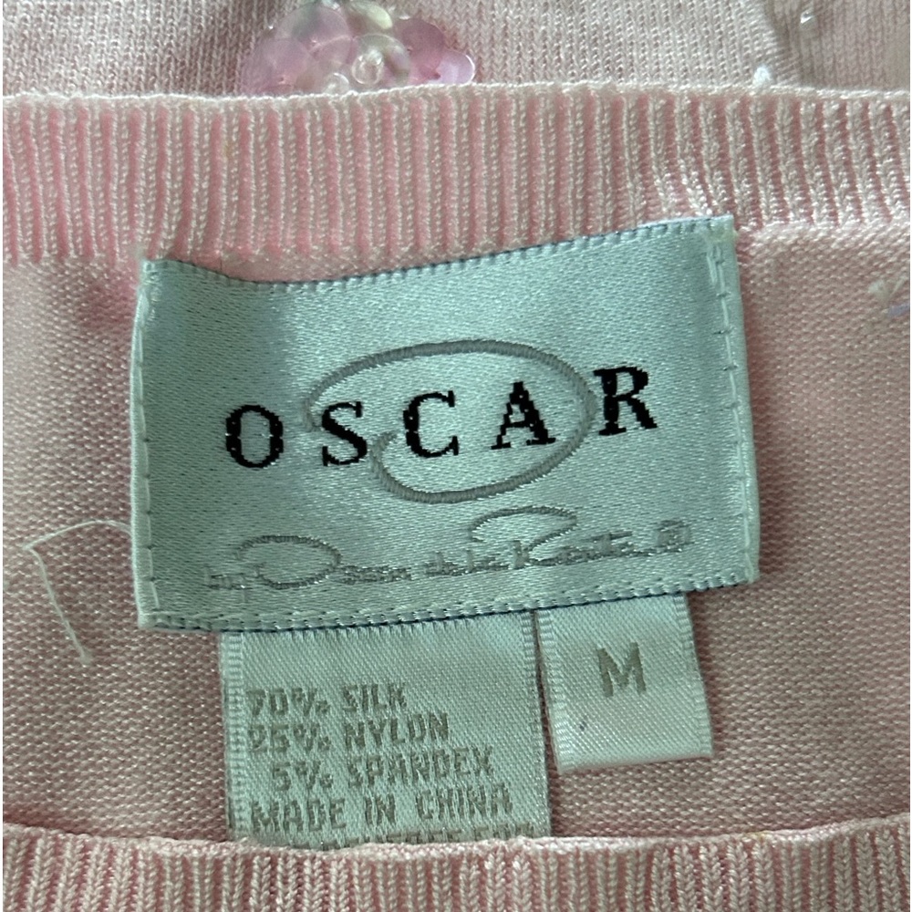 Oscar de la Renta Pink Knit Tank Top w/ Sequin and Beaded Flowers Size Medium - Picture 3 of 4